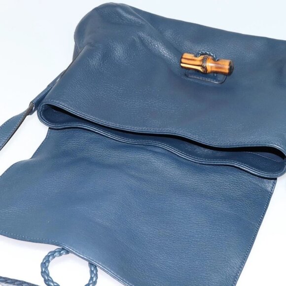 GUCCI Shoulder Bag Leather Blue Gold 338985 Auth 123404 - Picture 10 of 16